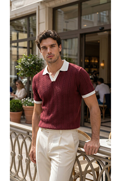 pazarella Men's 3-pack knit pattern collared short sleeve knitwear t-shirt - ...