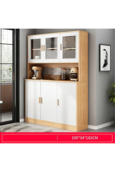 NKX Modern Kitchen Pantry Storage Cabinet with Glass Doors & Open Shelves – W...