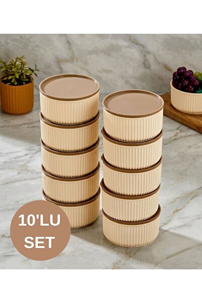 AiroBazar 10 Piece Round Storage Container Set Striped Beige 6.5X10.7 325ml |...