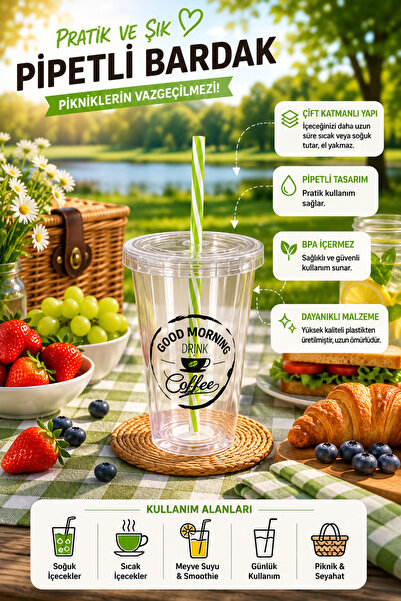 MİMOZA PARK 480 ml Kapaklı Kristal Çift Cidarlı Isıya Dayanıklı Sıcak Soğuk İ...
