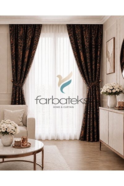 farbateks Μαύρο Χάλκινο Φύλλο Μπρούτζου Γυαλιστερό Ύφασμα Opart με Κορδόνια, ...