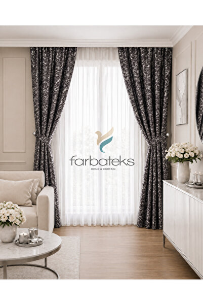 farbateks Γκρι καπνιστό γκρι φύλλο, γυαλιστερό ύφασμα Opart με κορδόνια, 3 στ...