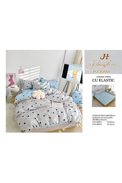 naniland.ro Lenjerie de Pat Bumbac Satinat 2 Persoane 6 Piese cu Elastic 180x...