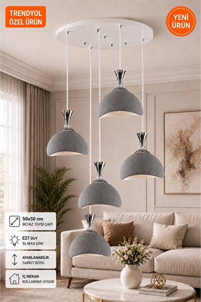 TIGEA Accessories 5li 50cm TEPSİ BETON DOKULU SARKIT BETON AVİZE SALON OTURMA...