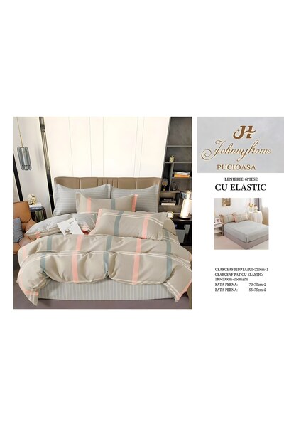 naniland.ro Lenjerie de Pat Bumbac Satinat 2 Persoane 6 Piese cu Elastic 180x...