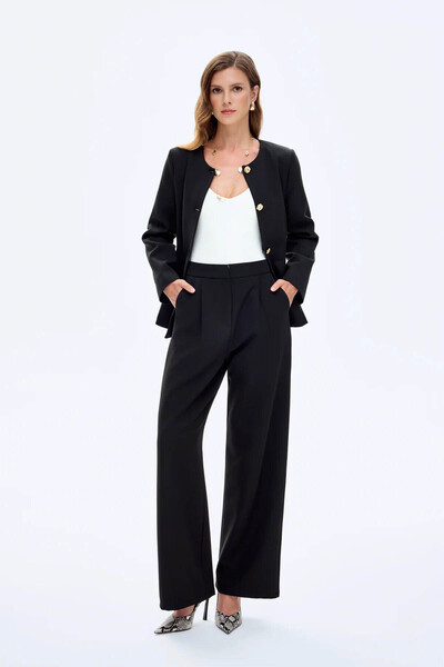 Quzu Wide Leg Black Women's Trousers Pnt00914