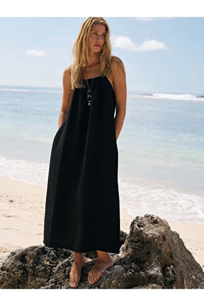 The Handloom Bliss Flow Maxi Elbise - Siyah