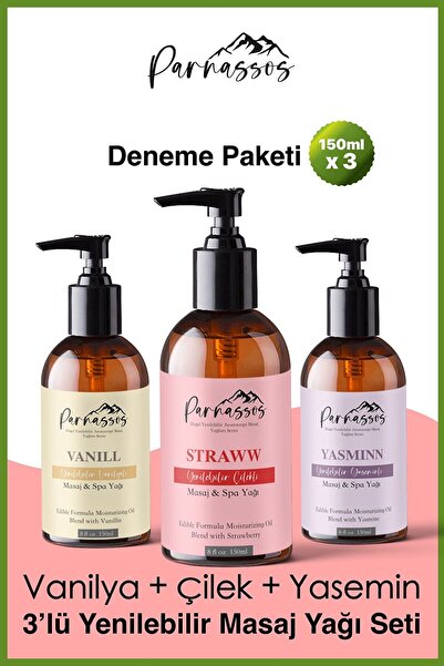 Parnassos Çilek Vanilya Yasemin Aromalı Masaj Yağı Seti 3 x 150 ml (450 ml) |...