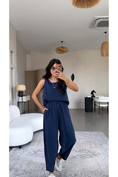 Buket Teke Lacivert Tensel Atlet Pantolon Basic Takım