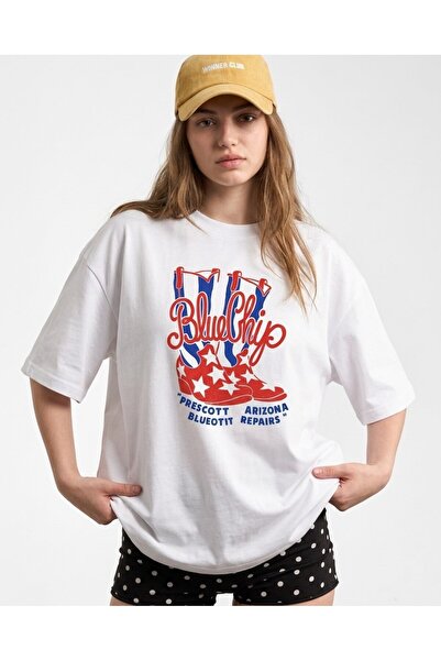 HepsitrentStore Bluechip Printed White Oversize T-Shirt