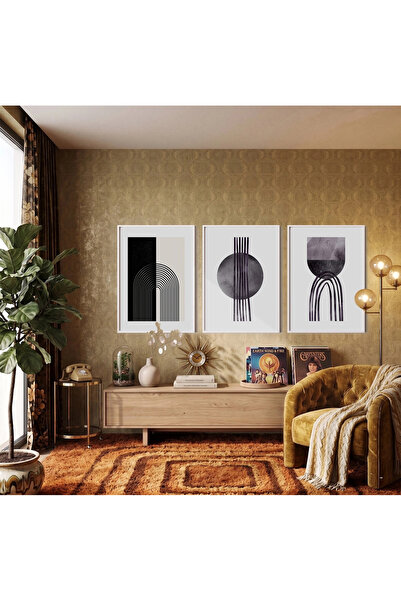 KOLAJTASARIM Set de picturi cu forme geometrice minimaliste, 3 piese, cu ramă...