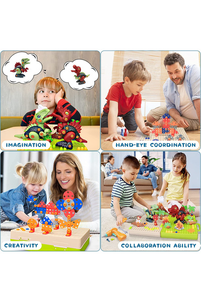 Simply Joy Jucărie educativă Montessori cu mașină de găurit magică, Simply Joy, 262 de piese, cu dinozauri, cadou pentru băieți și fete, 3 ani, 4 ani, 5 ani, 6 ani
