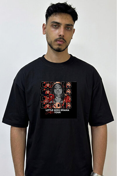 Anetos Cardi B_43 Design Printed Oversize Black T-Shirt