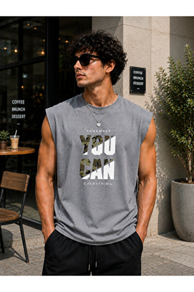 caddekombin Zero Sleeve Unisex You Can Double Color Printed Cotton Combed Cre...