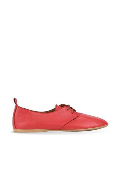 BUENO Red Leather Women's Flat Ballerinas