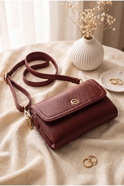 Modamorfo Double Compartment Strap Portfolio Bag - Burgundy