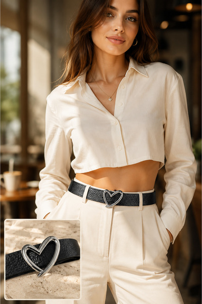 Jack Ferrero Women's Leather Belt with Buckle, Stylish Design