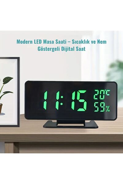 PLTECH LED Dijital Masa Saati – Sıcaklık ve Nem Göstergeli, 3 Alarmlı, USB Ka...