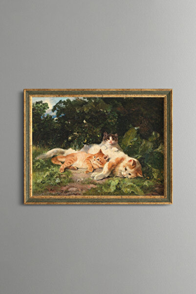 epiqart Cat with Kittens - Vintage Patterned Painting - Fine Model