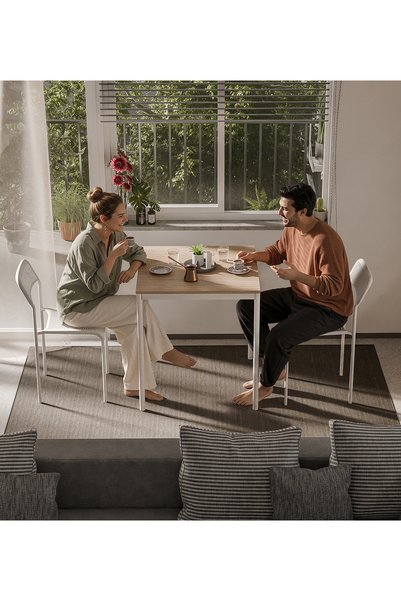 Gaga Mobilya Mutfak Masa Takımı Yemek Masası Seti Sandalye Cafe Balkon Bahçe Masa Sandalye Takımı (AA Beyaz Meşe)