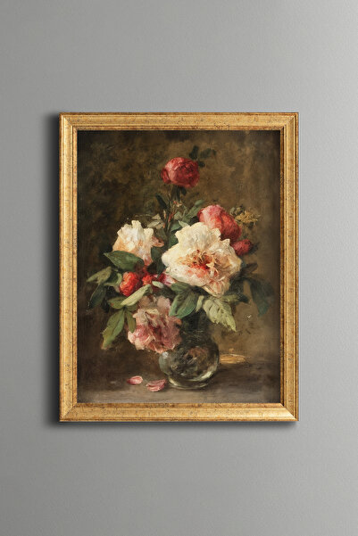 epiqart Pink and White Flowers in a Vase - Vintage Patterned Painting - Fine ...
