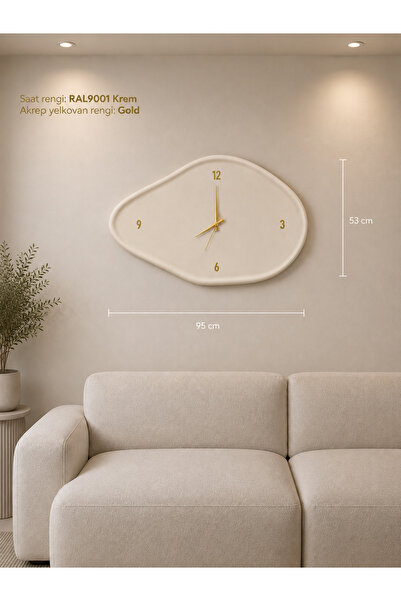 Lunalore Beton Görünümlü Minimal Duvar Saati 53x95 cm Sessiz Mekanizmalı Raka...