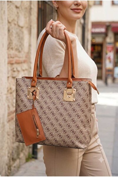 MİYA Women's Stylish Patterned Shoulder Bag with Wallet Detail