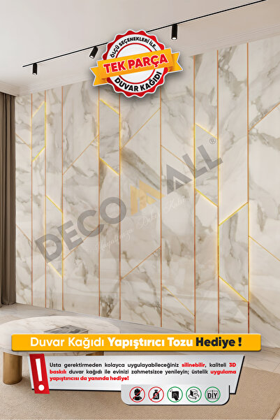 DECOMALL (TV-43) TV Arkası Duvar Kağıdı Tek Parça 3D Çita Mermer Görünümlü Sa...
