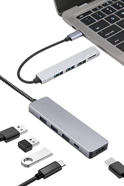 ALFA AKSESUAR 03 MacBook Pro/Air Compatible USB Type-C 8 in 1 Hub Converter C...