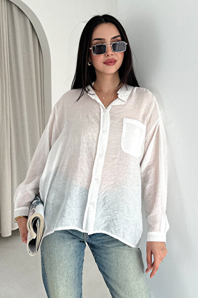 Noa&Noa Women's Oversize Aerobin Shirt – Single Pocket Buttoned Long Sleeve L...