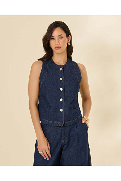 REDTAG Women Navy Sleeveless Denim Top
