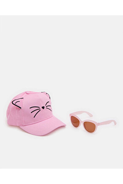 REDTAG Girls Pink Cat Sunglasses And Cap Set