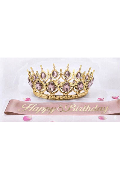 GOLDCENTER HAPPY BİRTHDAY ÖZEL TAŞLI TAÇ VE KUŞAK