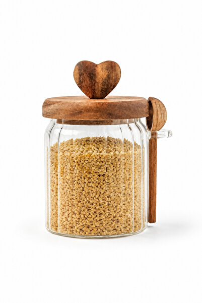 Meturas Acacia Lid Curved Glass Jar with Spoon 460 ml – Vacuum Kitchen Storag...
