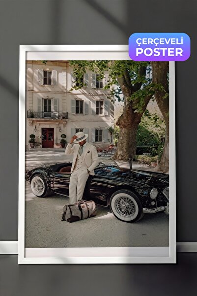 Postifull Classic Car and Man Poster, White Framed Poster, Old Money Series, ...