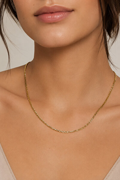 Balenbi Jewelry Yassı Burgu Zincir Model Kararmaz Çelik Kadın Kolye 14K Gold ...