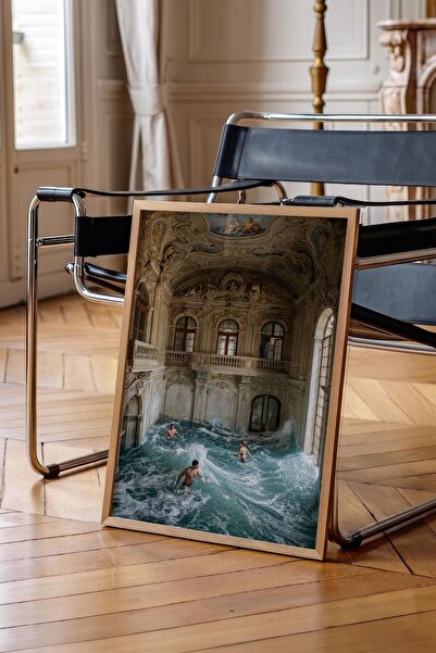 Postifull Wave and People Poster, Wooden Framed Poster, Old Money Series, No:...