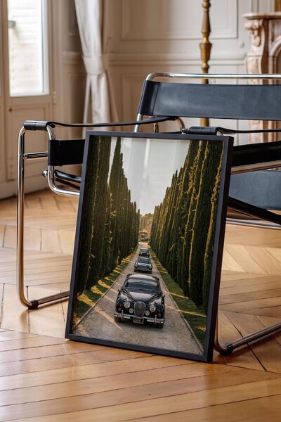 Postifull Classic Car and Trees Poster, Black Framed Poster, Old Money Series...