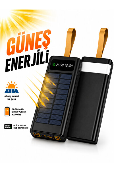 Moxti 50.000 mAh Solar Powerbank – 22.5 W Şarj, Dahili Kablolu, LED Ekranlı T...