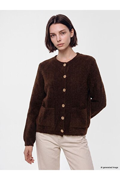 LC Waikiki Lcw Modest Brown Crew Neck Women's Knitwear Cardigan