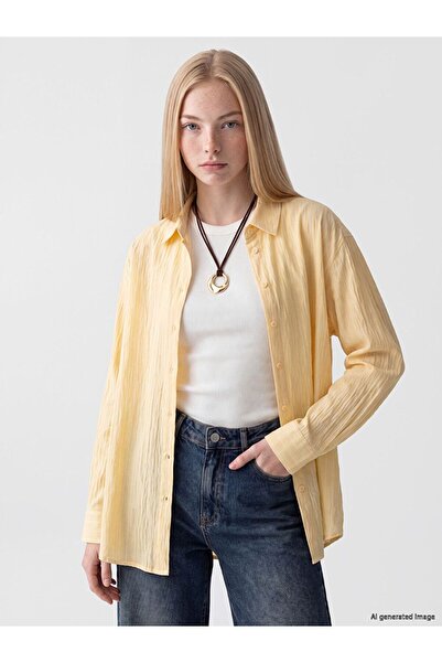 LC Waikiki Xside Yellow Striped Oversize Women's Shirt