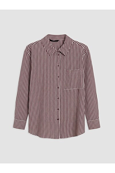LC Waikiki Lcw Modest Burgundy Plaid Women's Shirt