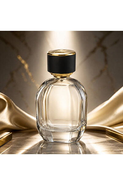 The Boş parfüm şişesi 100 ml basmalı kapaklı gold