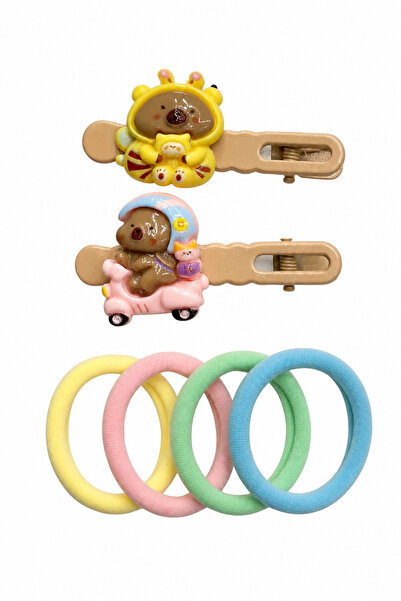 Jack Ferrero Set of 2 Hair Clips and Colorful Rubber Bands with Cute Animal F...
