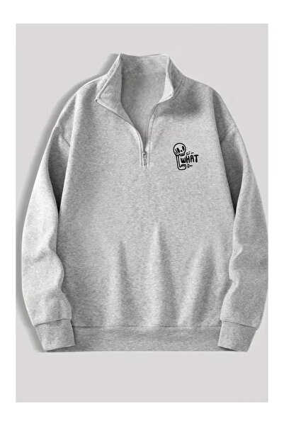 ZİYMO Men's Standing Collar Zippered Printed Oversized Sweatshirt
