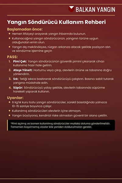Balkan Ticaret Yangın Söndürme Cihazı 6 Kg Tozlu KKT ABC Askı Aparatı Levha Talimat TSE HYB CE Belgeli