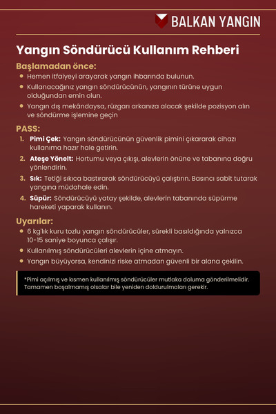 Balkan Ticaret Depo Yangın Tüpü 6 Kg Tozlu KKT ABC Askı Aparatı Talimat TSE HYB CE Belgeli