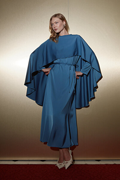 Melike Tatar Satin Dress with Cape 32-3805