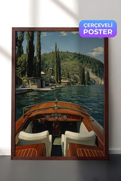 Postifull Poster sa pejzažom čamca i jezera, poster u smeđem okviru, serija "...