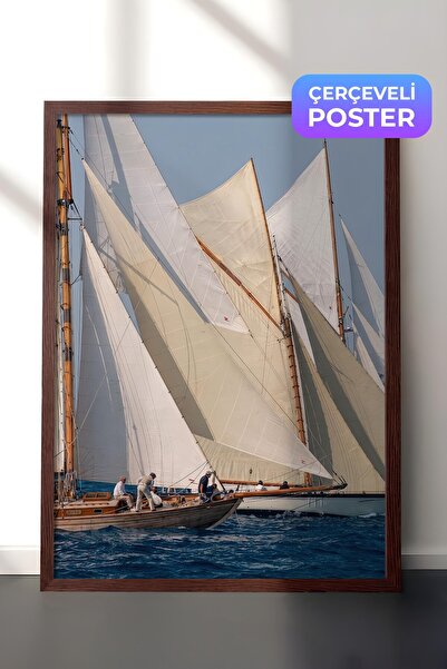 Postifull Sailboat Poster, Brown Framed Poster, Old Money Series, No:113185